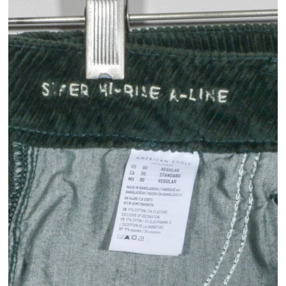 American Eagle 6825 Super Hi Rise A Line Green Corduroy Button Front Skirt Sz 00 - Picture 4 of 4